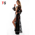 2020 hot style Long sleeve lace maxi dress sun protection beach coverup for women